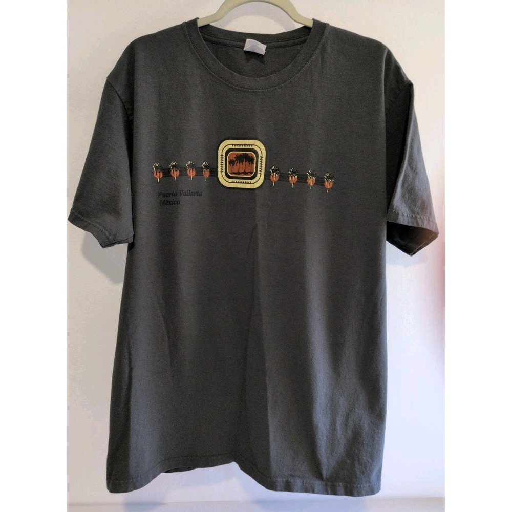Yazbek Men's Vintage Charcoal Gray Retro Graphic Tee Size Large